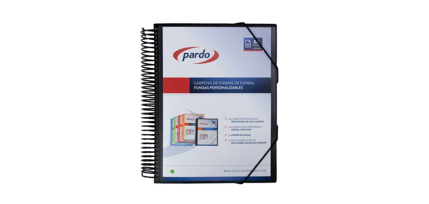 Carpeta pardo escaparate con espiral 80 fundas folio personalizable color negro