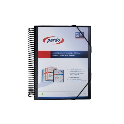 Carpeta pardo escaparate con espiral 80 fundas folio personalizable color negro