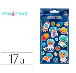 Pegatinas imaginovo luminosas astronautas con relieve 190x105 mm en blister