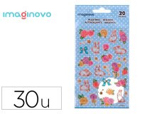 Pegatinas imaginovo flores y conejos de papel 190x104 mm en blister