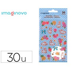 Pegatinas imaginovo flores y conejos de papel 190x104 mm en blister