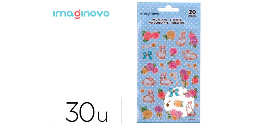 Pegatinas imaginovo flores y conejos de papel 190x104 mm en blister