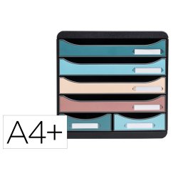 Fichero cajones de sobremesa exacompta skandi din a4+ polipropileno reciclado 6 cajones colores surtidos