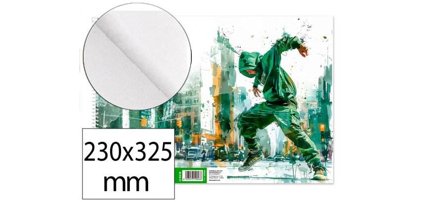 Bloc dibujo liderpapel artistico urban espiral 230x325mm 20 hojas 130g/m2 sin recuadro perforado
