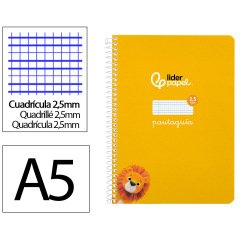 Cuaderno espiral liderpapel a5 pautaguia tapa blanda 40h 75gr cuadro pautado 2,5mm color amarillo