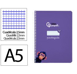 Cuaderno espiral liderpapel a5 pautaguia tapa blanda 40h 75gr cuadro pautado 2,5mm color lila