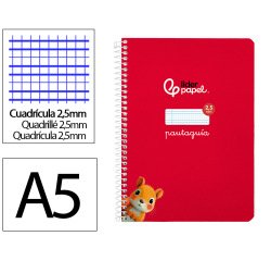 Cuaderno espiral liderpapel a5 pautaguia tapa blanda 40h 75gr cuadro pautado 2,5mm color rojo