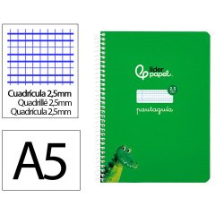 Cuaderno espiral liderpapel a5 pautaguia tapa blanda 40h 75gr cuadro pautado 2,5mm color verde