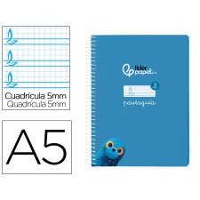 Cuaderno espiral liderpapel din a5 pautaguia tapa blanda 40h 75 gr cuadro pautado 5mm color azul