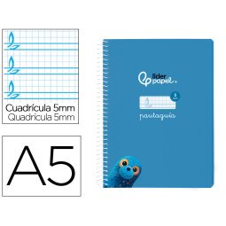 Cuaderno espiral liderpapel din a5 pautaguia tapa blanda 40h 75 gr cuadro pautado 5mm color azul