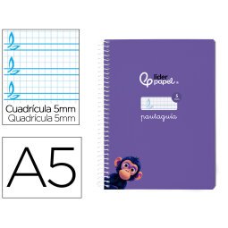 Cuaderno espiral liderpapel din a5 pautaguia tapa blanda 40h 75gr cuadro pautado 5mm color lila