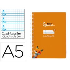 Cuaderno espiral liderpapel din a5 pautaguia tapa blanda 40 h 75 gr cuadro pautado 5mm color naranja