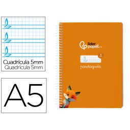 Cuaderno espiral liderpapel din a5 pautaguia tapa blanda 40 h 75 gr cuadro pautado 5mm color naranja