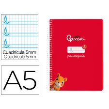 Cuaderno espiral liderpapel din a5 pautaguia tapa blanda 40h 75 gr cuadro pautado 5mm color rojo