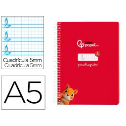 Cuaderno espiral liderpapel din a5 pautaguia tapa blanda 40h 75 gr cuadro pautado 5mm color rojo