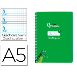Cuaderno espiral liderpapel a5 pautaguia tapa blanda 40h 75grcuadro pautado 5mm color verde