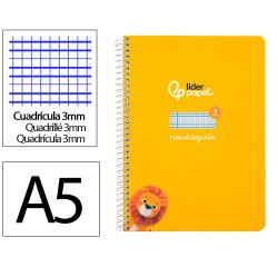 Cuaderno espiral liderpapel a5 pautaguia tapa dura 80h 90gr cuadro pautado 3mm color amarillo