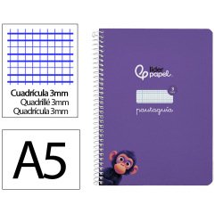 Cuaderno espiral liderpapel a5 pautaguia tapa dura 80h 90gr cuadro pautado 3mm color lila
