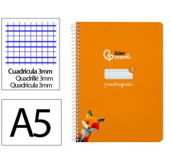 Cuaderno espiral liderpapel a5 pautaguia tapa dura 80h 90gr cuadro pautado 3mm color naranja
