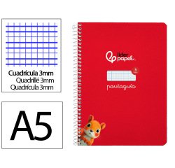 Cuaderno espiral liderpapel a5 pautaguia tapa dura 80h 90gr cuadro pautado 3mm color rojo