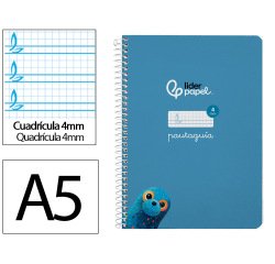 Cuaderno espiral liderpapel a5 pautaguia tapa dura 80h 90 gr cuadro pautado 4mm color azul