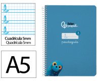 Cuaderno espiral liderpapel a5 pautaguia tapa dura 80h 90 gr cuadro pautado 5mm color azul