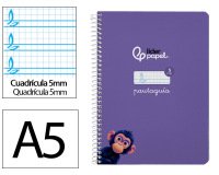 Cuaderno espiral liderpapel a5 pautaguia tapa dura 80h 90gr cuadro pautado 5mm color lila