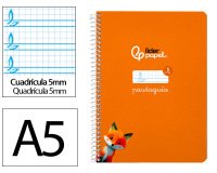 Cuaderno espiral liderpapel a5 pautaguia tapa dura 80h 90 gr cuadro pautado 5mm color naranja