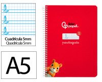 Cuaderno espiral liderpapel a5 pautaguia tapa dura 80h 90 gr cuadro pautado 5mm color rojo