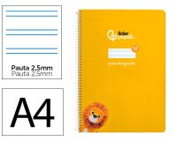 Cuaderno espiral liderpapel a4 pautaguia tapa blanda 80h 75gr cuadro pautado 2,5mm color amarillo