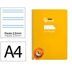 Cuaderno espiral liderpapel a4 pautaguia tapa blanda 80h 75gr cuadro pautado 2,5mm color amarillo