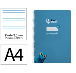 Cuaderno espiral liderpapel a4 pautaguia tapa blanda 80h 75gr cuadro pautado 2,5mm color azul