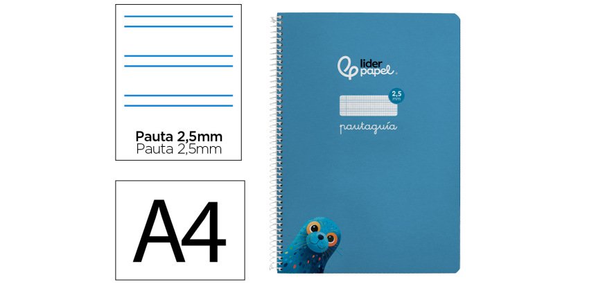 Cuaderno espiral liderpapel a4 pautaguia tapa blanda 80h 75gr cuadro pautado 2,5mm color azul