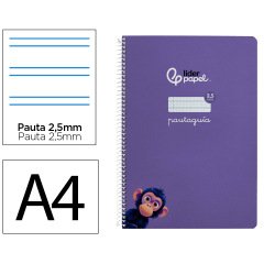 Cuaderno espiral liderpapel a4 pautaguia tapa blanda 80h 75gr cuadro pautado 2,5mm color lila