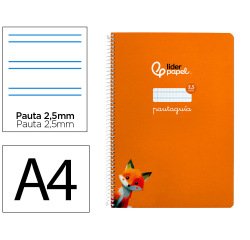Cuaderno espiral liderpapel a4 pautaguia tapa blanda 80h 75gr cuadro pautado 2,5mm color naranja
