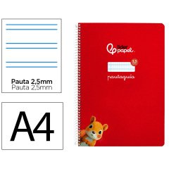 Cuaderno espiral liderpapel a4 pautaguia tapa blanda 80h 75gr cuadro pautado 2,5mm color rojo