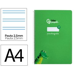 Cuaderno espiral liderpapel a4 pautaguia tapa blanda 80h 75gr cuadro pautado 2,5mm color verde