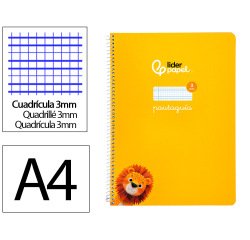 Cuaderno espiral liderpapel a4 pautaguia tapa blanda 80h 75gr cuadro pautado 3mm color amarillo