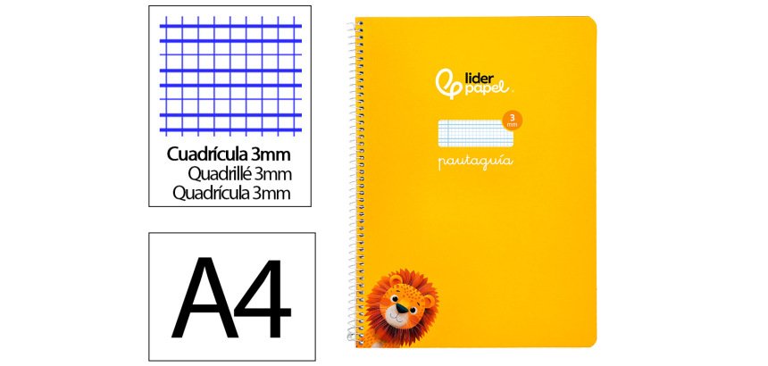 Cuaderno espiral liderpapel a4 pautaguia tapa blanda 80h 75gr cuadro pautado 3mm color amarillo