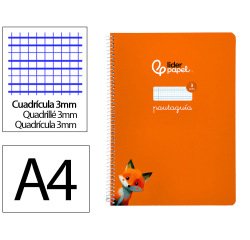 Cuaderno espiral liderpapel a4 pautaguia tapa blanda 80h 75gr cuadro pautado 3mm color naranja