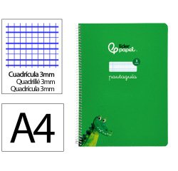 Cuaderno espiral liderpapel a4 pautaguia tapa blanda 80h 75gr cuadro pautado 3mm color verde