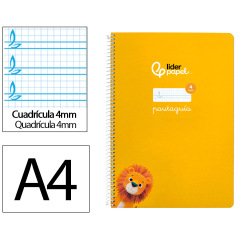 Cuaderno espiral liderpapel a4 pautaguia tapa blanda 80h 75gr cuadro pautado 4mm color amarillo