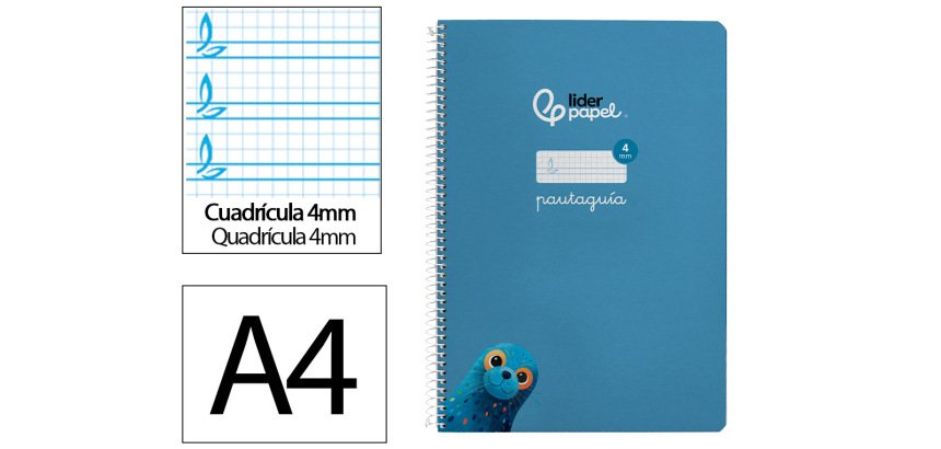 Cuaderno espiral liderpapel a4 pautaguia tapa blanda 80h 75gr cuadro pautado 4mm color azul
