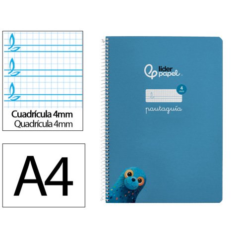 Cuaderno espiral liderpapel a4 pautaguia tapa blanda 80h 75gr cuadro pautado 4mm color azul