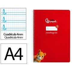 Cuaderno espiral liderpapel a4 pautaguia tapa blanda 80h 75gr cuadro pautado 4mm color rojo