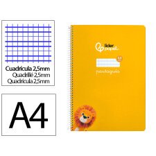 Cuaderno espiral liderpapel di n a4 pautaguia tapa dura 80h 90 gr cuadro pautado 2,5mm color amarillo