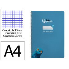 Cuaderno espiral liderpapel di n a4 pautaguia tapa dura 80h 90 gr cuadro pautado 2,5mm color azul