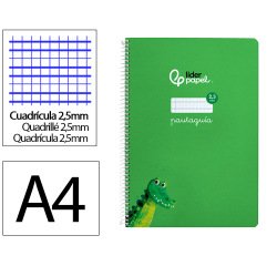 Cuaderno espiral liderpapel a4 pautaguia tapa dura 80h 90 gr cuadro pautado 2,5mm color verde