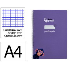 Cuaderno espiral liderpapel a4 pautaguia tapa dura 80h 90 gr cuadro pautado 3mm color lila