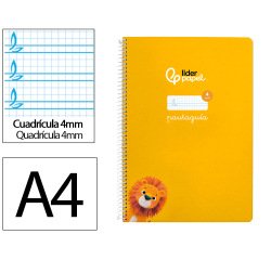 Cuaderno espiral liderpapel a4 pautaguia tapa dura 80h 90gr cuadro pautado 4mm color amarillo
